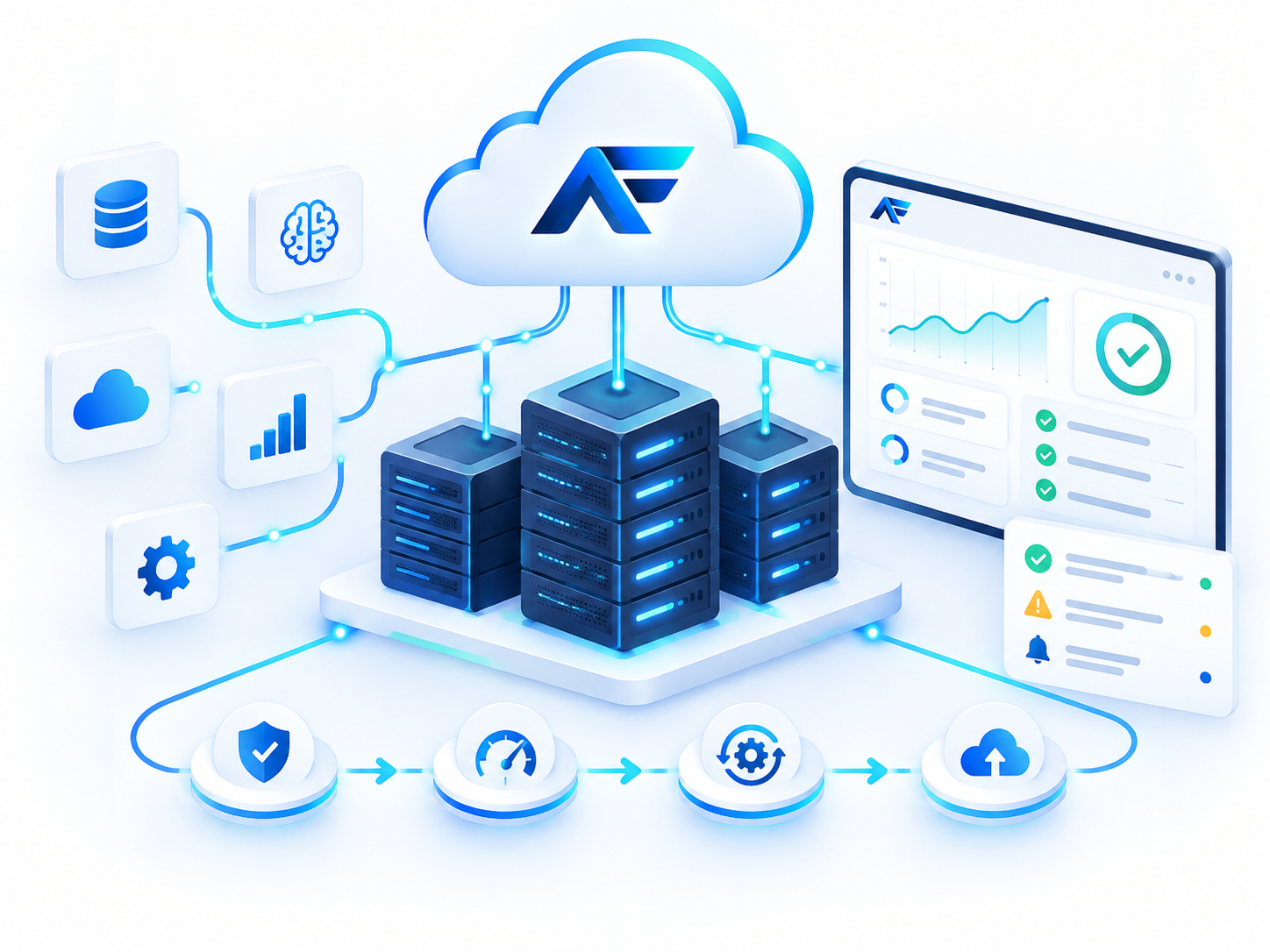 Connected AI infrastructure and monitoring illustration